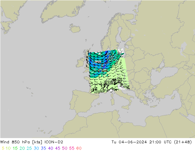 Wind 850 hPa ICON-D2 Di 04.06.2024 21 UTC