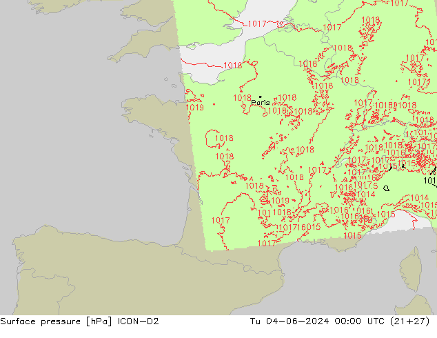 приземное давление ICON-D2 вт 04.06.2024 00 UTC