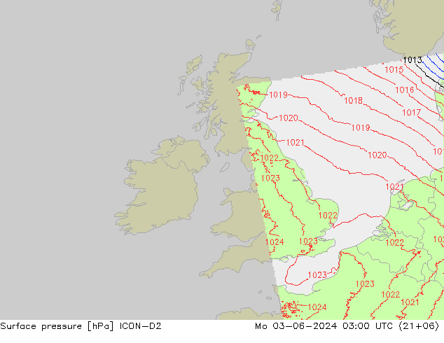 Surface pressure ICON-D2 Mo 03.06.2024 03 UTC