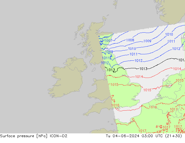 Surface pressure ICON-D2 Tu 04.06.2024 03 UTC