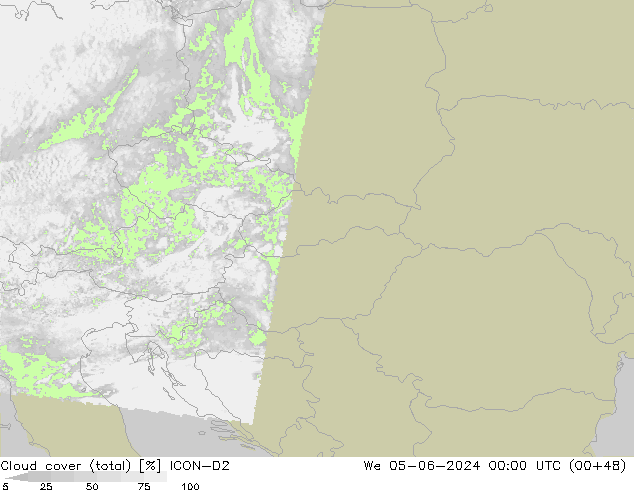 Bewolking (Totaal) ICON-D2 wo 05.06.2024 00 UTC