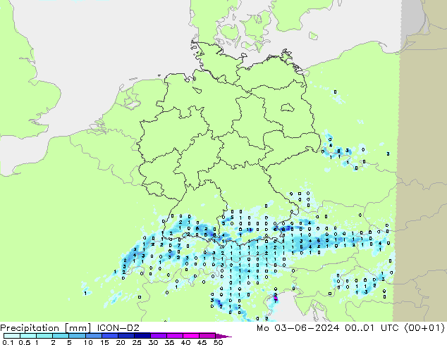 Niederschlag ICON-D2 Mo 03.06.2024 01 UTC