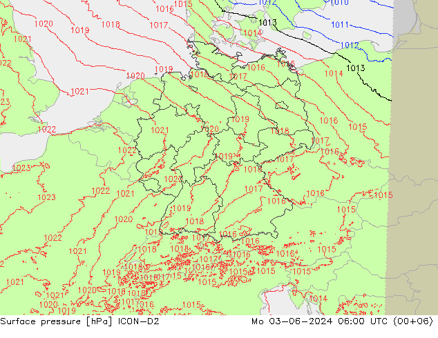 地面气压 ICON-D2 星期一 03.06.2024 06 UTC