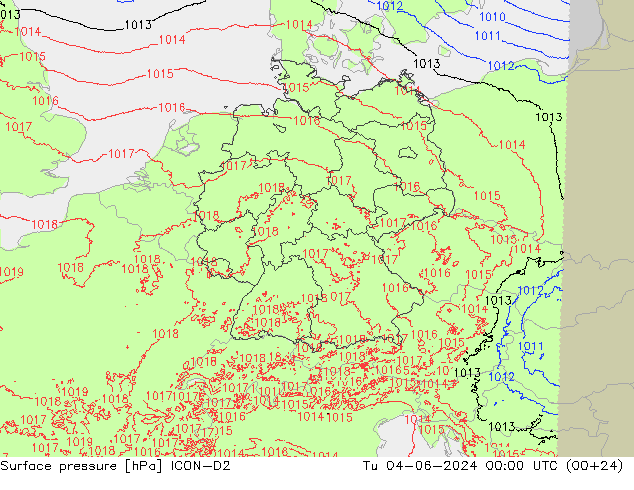 Surface pressure ICON-D2 Tu 04.06.2024 00 UTC