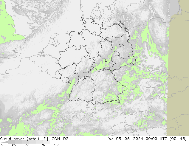 Nuages (total) ICON-D2 mer 05.06.2024 00 UTC