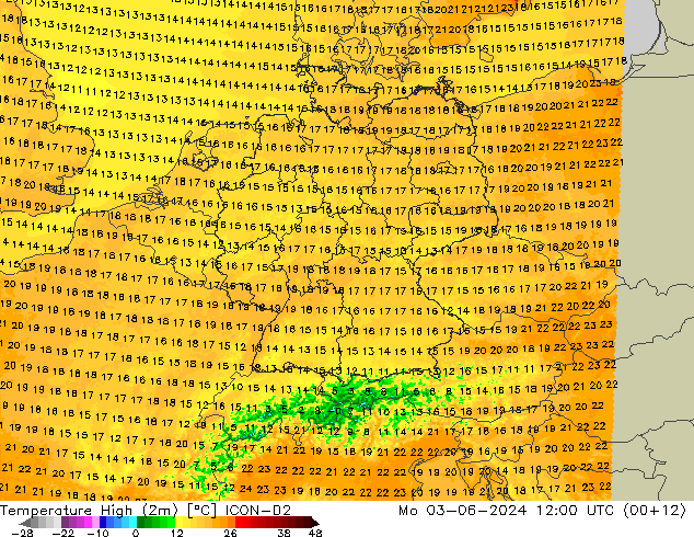 Max.  (2m) ICON-D2  03.06.2024 12 UTC