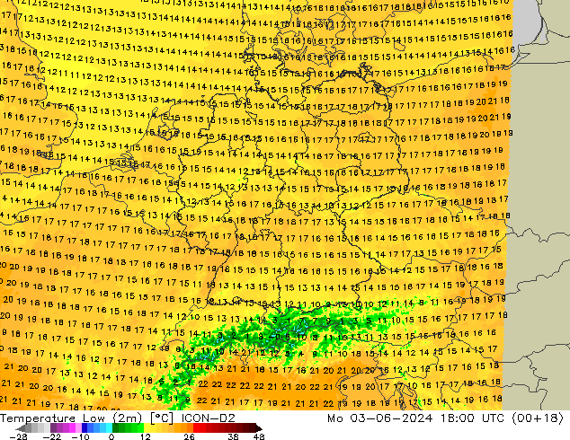 Min.  (2m) ICON-D2  03.06.2024 18 UTC