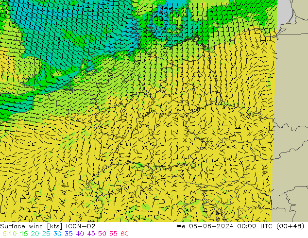 Surface wind ICON-D2 We 05.06.2024 00 UTC
