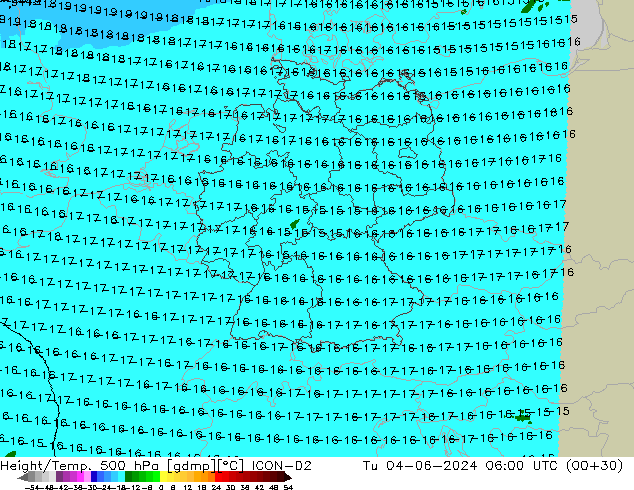 Height/Temp. 500 hPa ICON-D2 Tu 04.06.2024 06 UTC