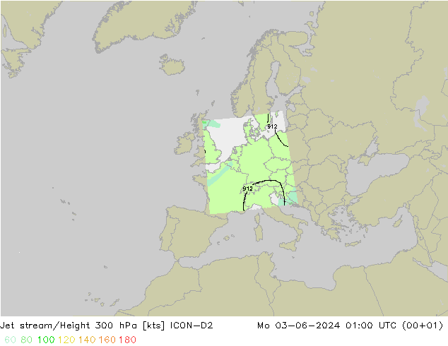 Jet stream ICON-D2 Seg 03.06.2024 01 UTC