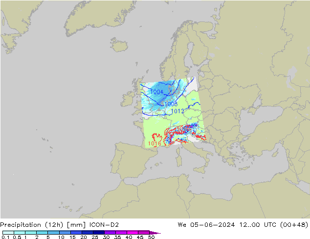 Precipitation (12h) ICON-D2 We 05.06.2024 00 UTC