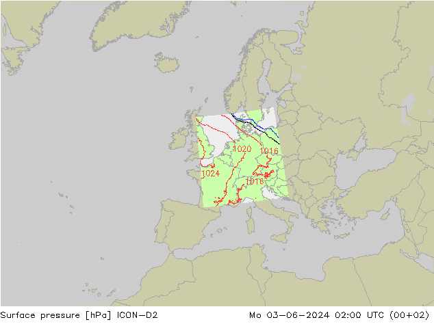 Surface pressure ICON-D2 Mo 03.06.2024 02 UTC