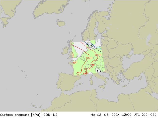pressão do solo ICON-D2 Seg 03.06.2024 03 UTC
