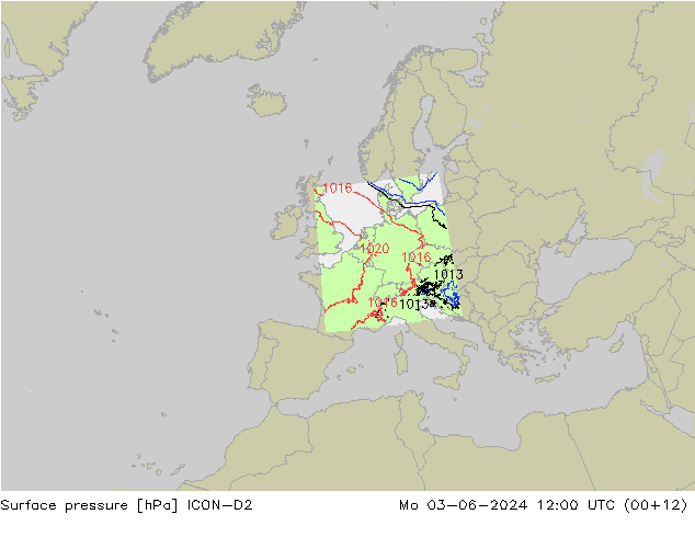 地面气压 ICON-D2 星期一 03.06.2024 12 UTC