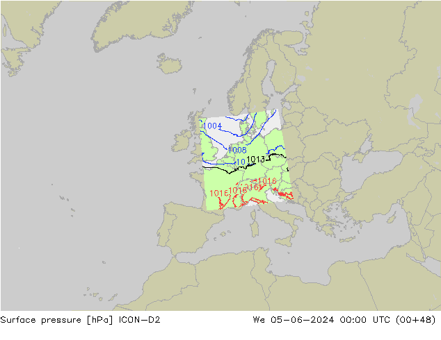 地面气压 ICON-D2 星期三 05.06.2024 00 UTC