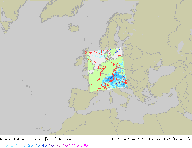 Nied. akkumuliert ICON-D2 Mo 03.06.2024 12 UTC