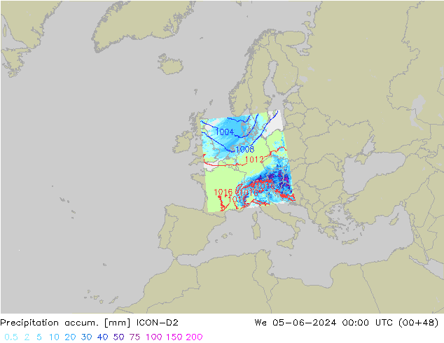 Precipitation accum. ICON-D2 St 05.06.2024 00 UTC