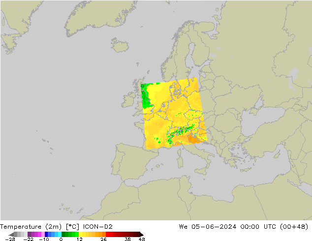 Temperatuurkaart (2m) ICON-D2 wo 05.06.2024 00 UTC