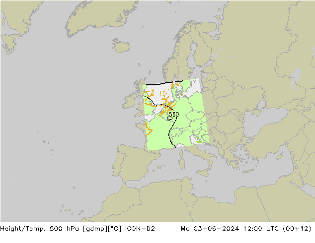 Hoogte/Temp. 500 hPa ICON-D2 ma 03.06.2024 12 UTC
