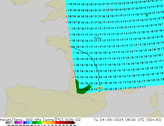 Height/Temp. 500 hPa ICON-D2 Ter 04.06.2024 06 UTC