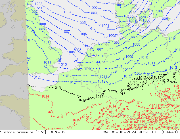 Surface pressure ICON-D2 We 05.06.2024 00 UTC