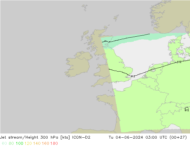 Jet stream/Height 300 hPa ICON-D2 Tu 04.06.2024 03 UTC