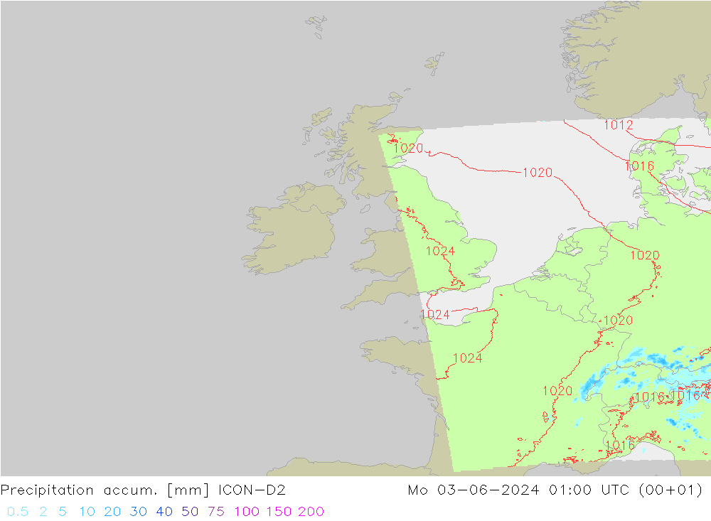 Toplam Yağış ICON-D2 Pzt 03.06.2024 01 UTC