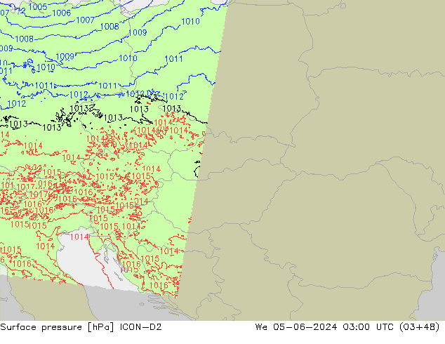 Atmosférický tlak ICON-D2 St 05.06.2024 03 UTC