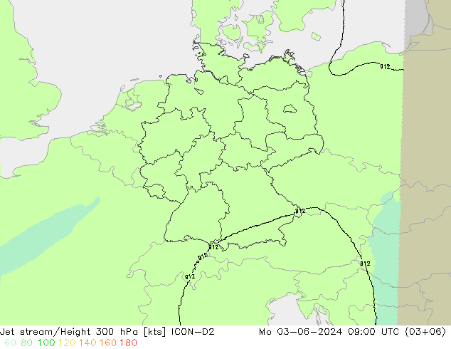 Corrente a getto ICON-D2 lun 03.06.2024 09 UTC