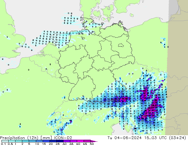 Precipitation (12h) ICON-D2 Tu 04.06.2024 03 UTC