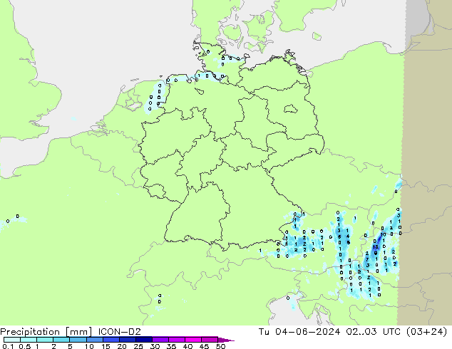 Precipitation ICON-D2 Tu 04.06.2024 03 UTC