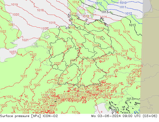 Atmosférický tlak ICON-D2 Po 03.06.2024 09 UTC