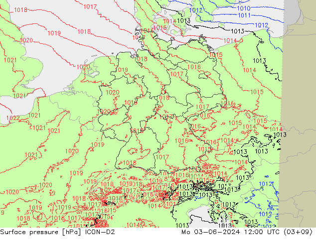 Bodendruck ICON-D2 Mo 03.06.2024 12 UTC