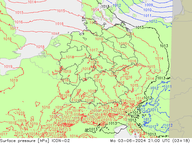 pressão do solo ICON-D2 Seg 03.06.2024 21 UTC