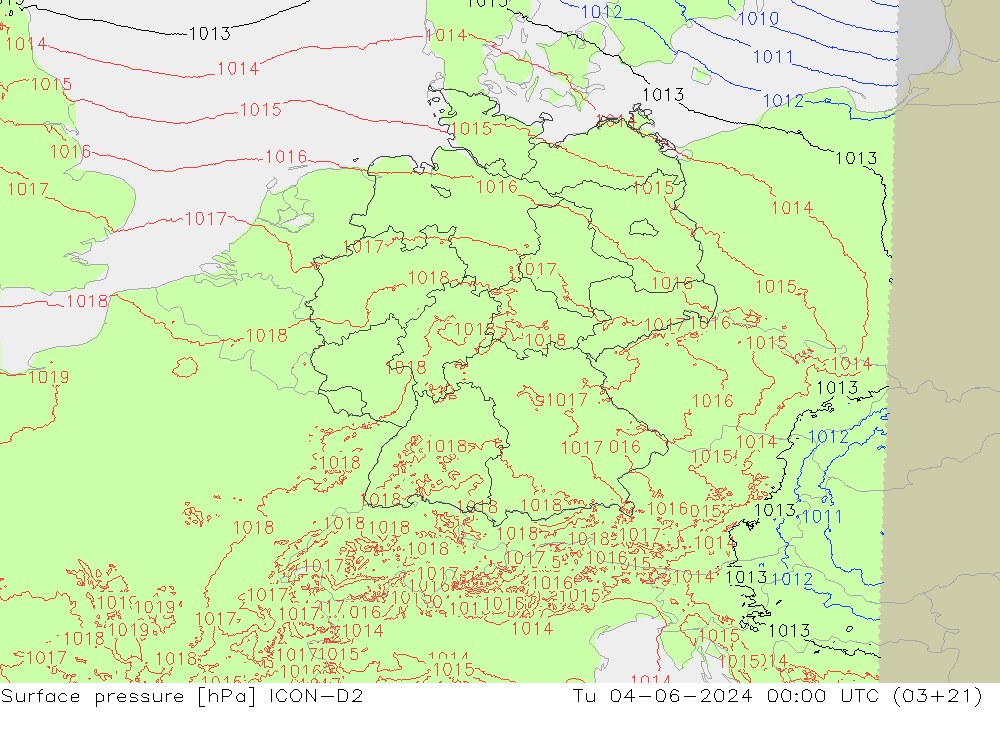 Yer basıncı ICON-D2 Sa 04.06.2024 00 UTC