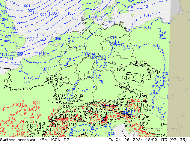 pression de l'air ICON-D2 mar 04.06.2024 15 UTC