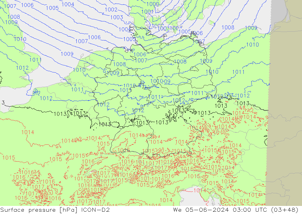 地面气压 ICON-D2 星期三 05.06.2024 03 UTC