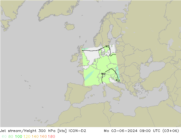 Jet stream ICON-D2 Seg 03.06.2024 09 UTC