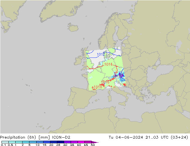 Precipitação (6h) ICON-D2 Ter 04.06.2024 03 UTC