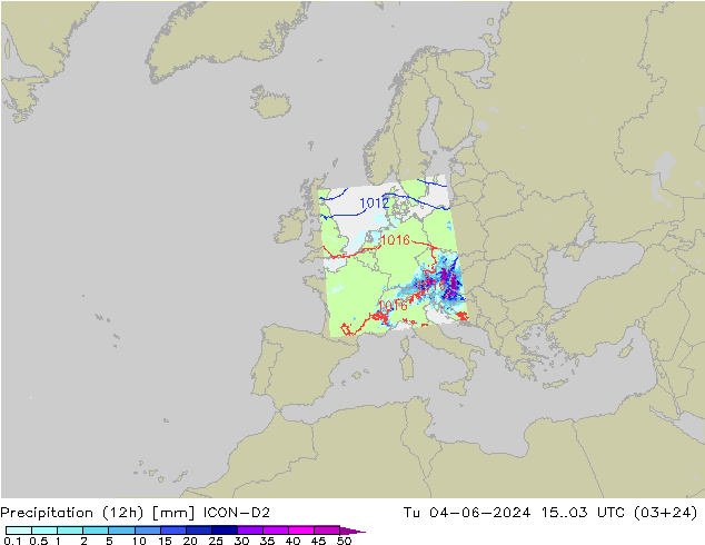 Yağış (12h) ICON-D2 Sa 04.06.2024 03 UTC