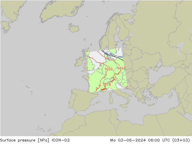 Bodendruck ICON-D2 Mo 03.06.2024 06 UTC