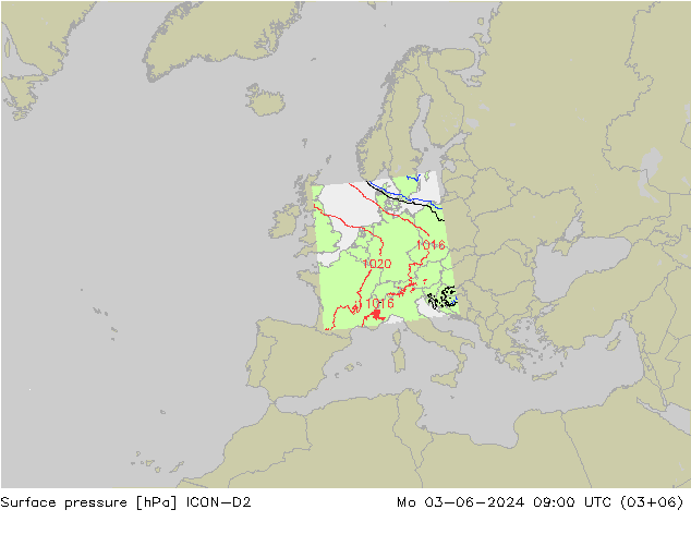 ciśnienie ICON-D2 pon. 03.06.2024 09 UTC