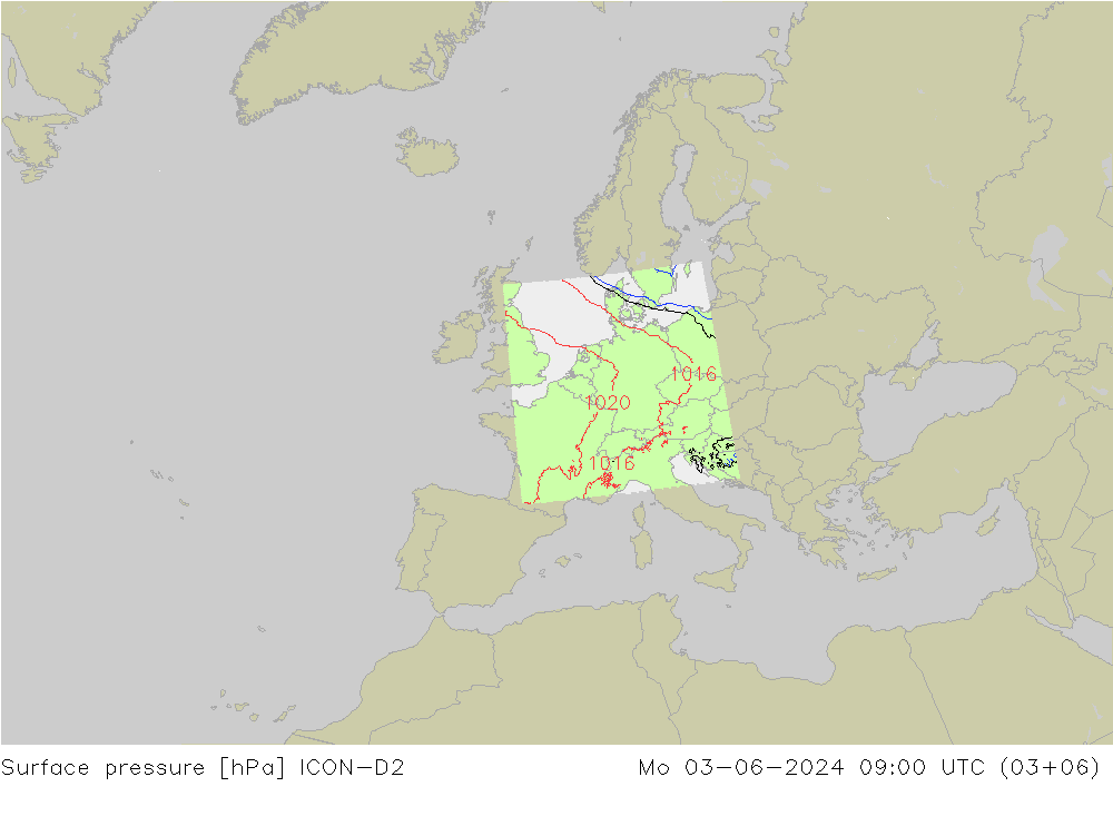 Yer basıncı ICON-D2 Pzt 03.06.2024 09 UTC