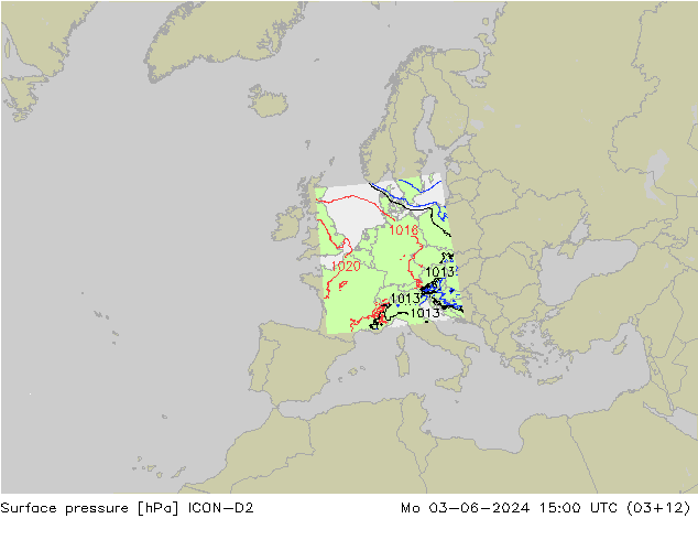 ciśnienie ICON-D2 pon. 03.06.2024 15 UTC