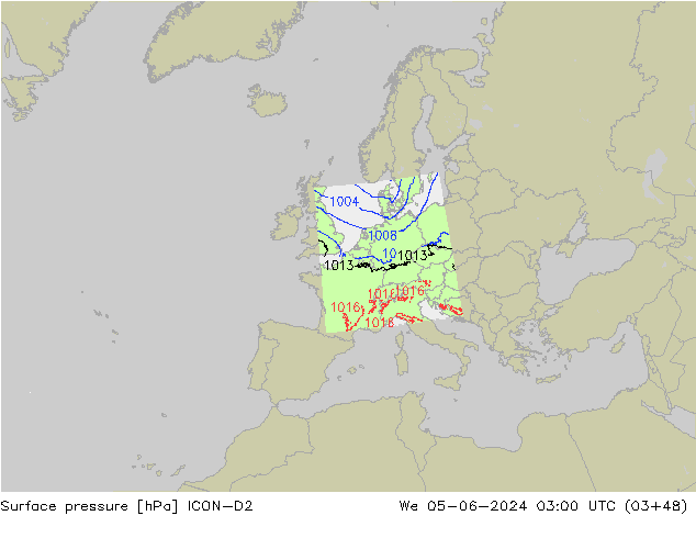 Luchtdruk (Grond) ICON-D2 wo 05.06.2024 03 UTC