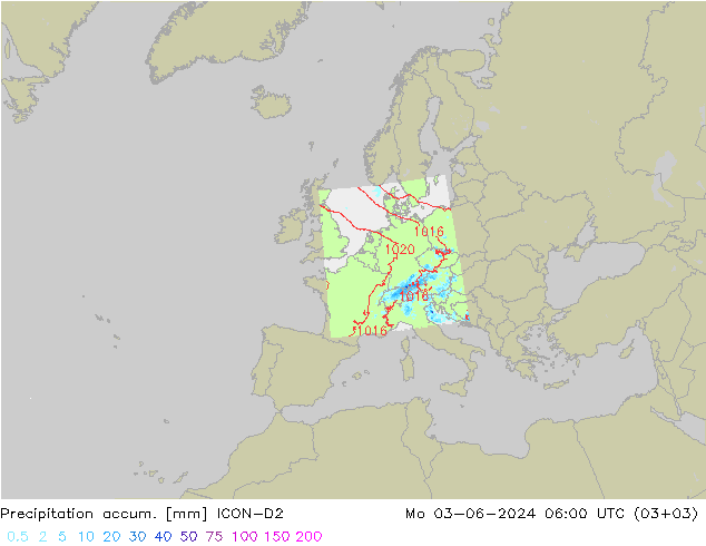 Toplam Yağış ICON-D2 Pzt 03.06.2024 06 UTC