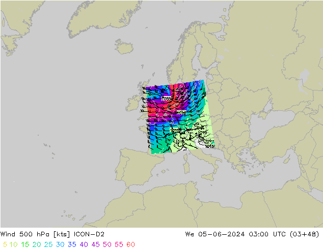 Wind 500 hPa ICON-D2 We 05.06.2024 03 UTC