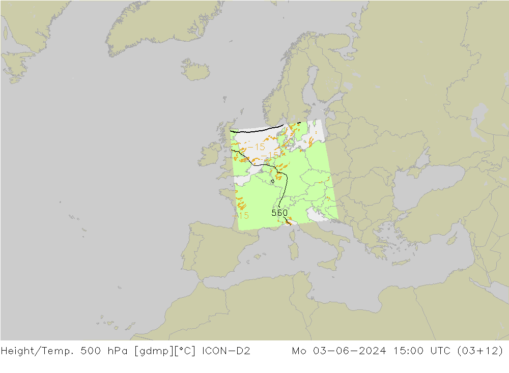 Height/Temp. 500 hPa ICON-D2 Mo 03.06.2024 15 UTC