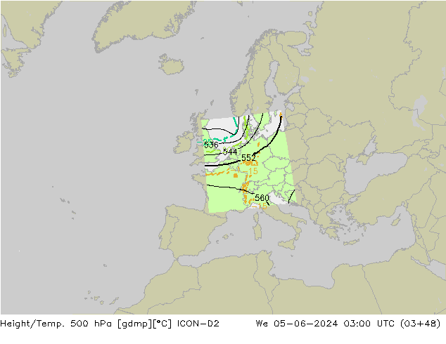 Height/Temp. 500 hPa ICON-D2  05.06.2024 03 UTC