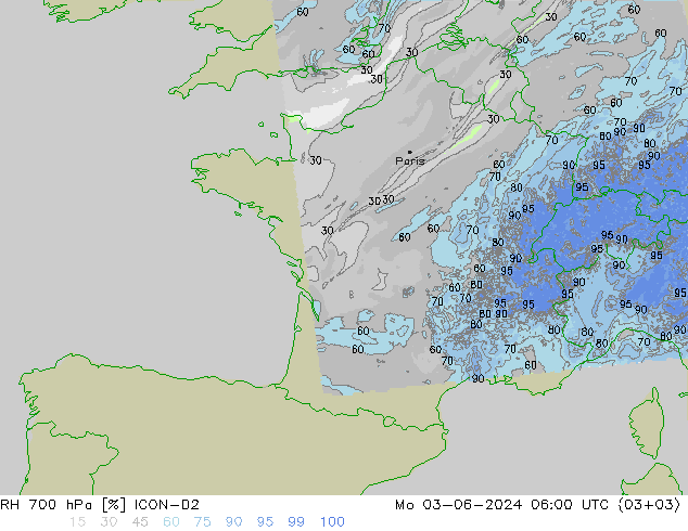 RH 700 hPa ICON-D2 Mo 03.06.2024 06 UTC